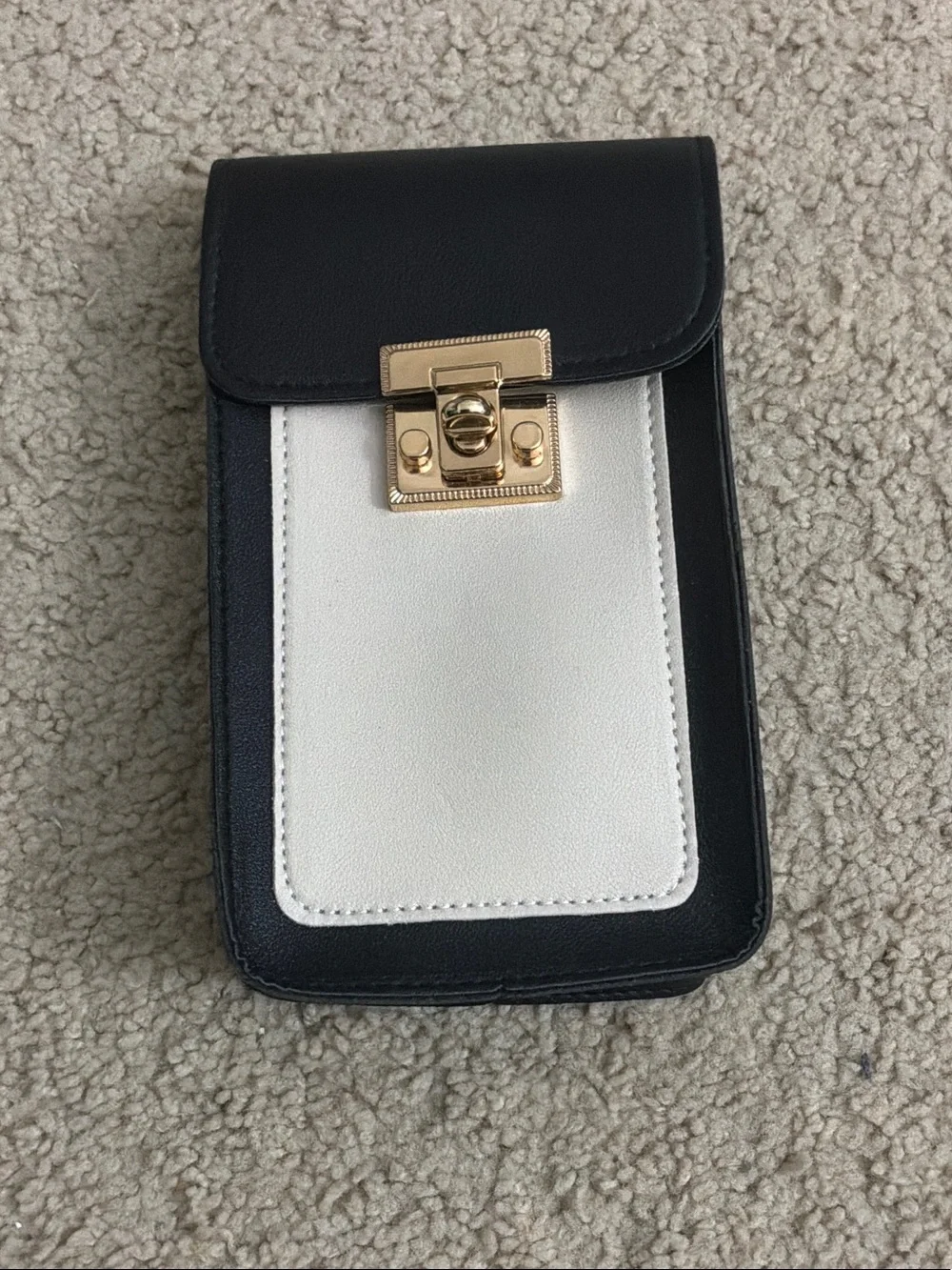Black and White Faux Leather Phone Crossbody with Gold Lock